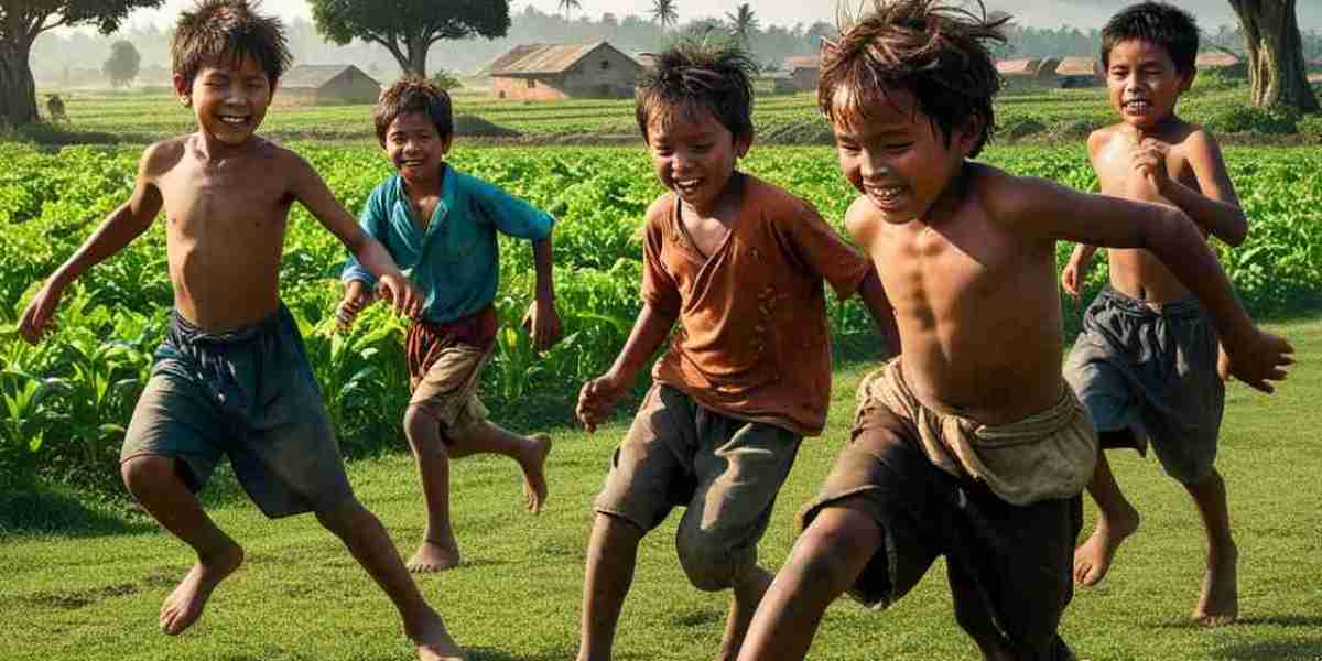 Barefoot Boys Playing Football