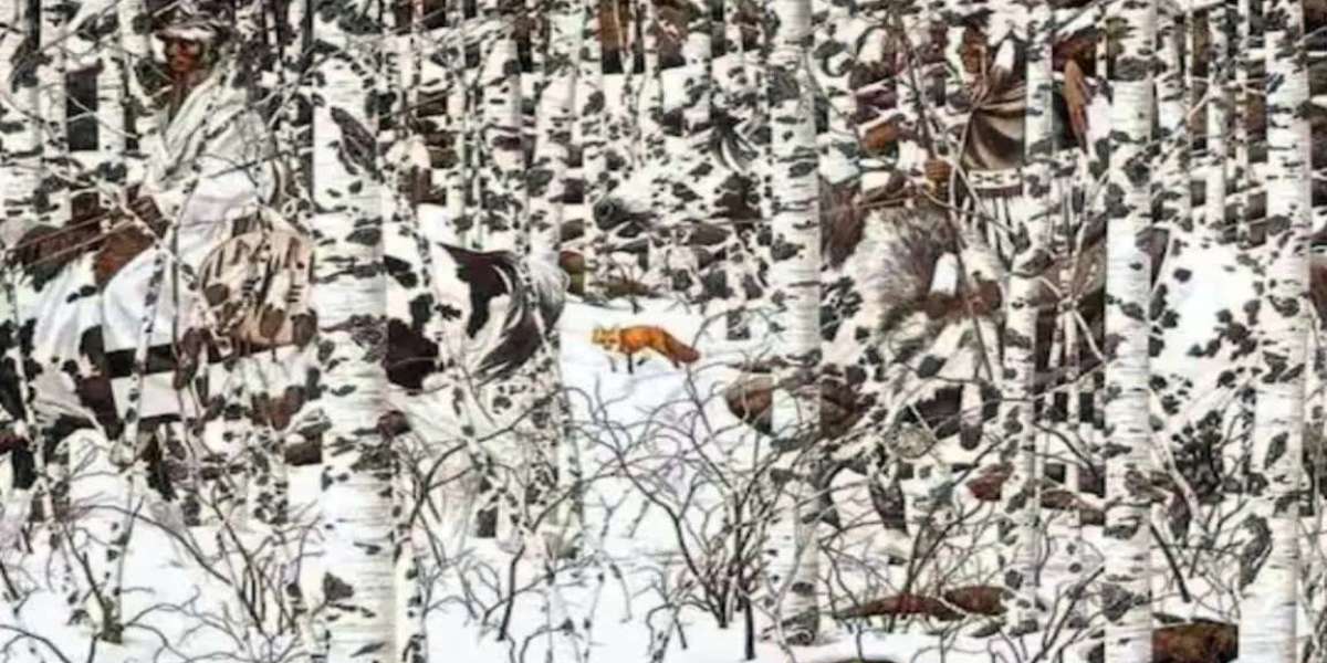 Zoom the picture to find the fox and horse hiding in the forest