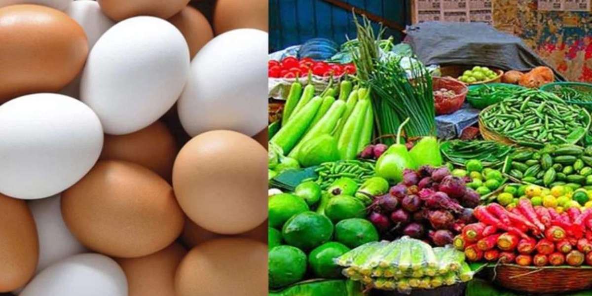 Eggs out of reach, market for meat and vegetables