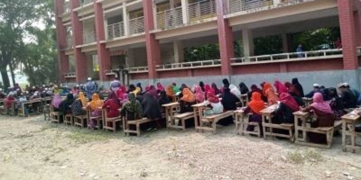 Madrasah students are taking exams under the open sky