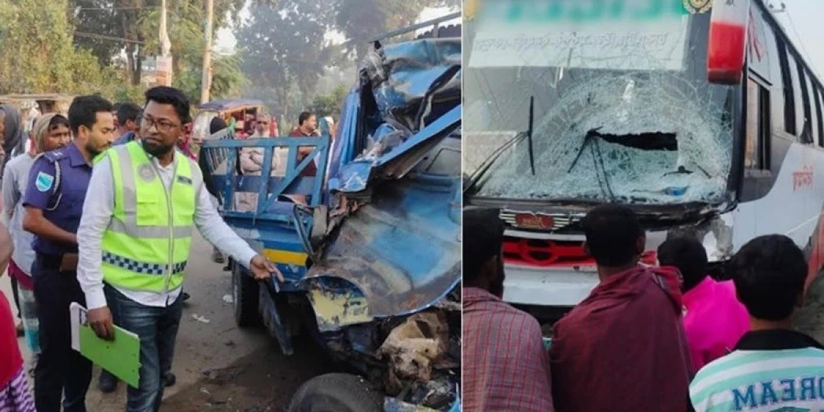 Four people lost their lives in a bus-pickup collision in Madhupur