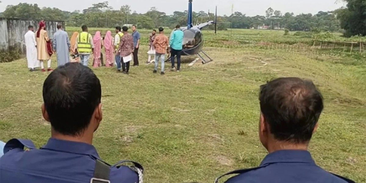 The expatriate got married in a helicopter under police guard